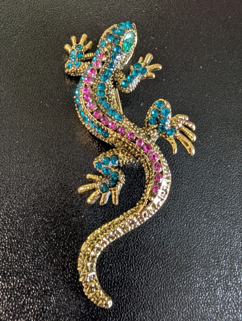 Gold-tone Jeweled Lizard Accent — Blue and Pink Crystals